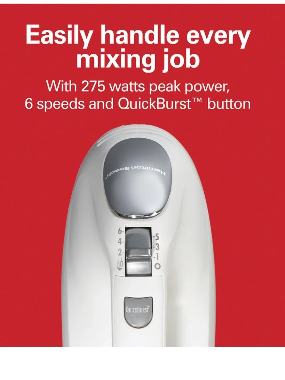 Hamilton Beach White and Silver Hand Mixer with QuickBurst